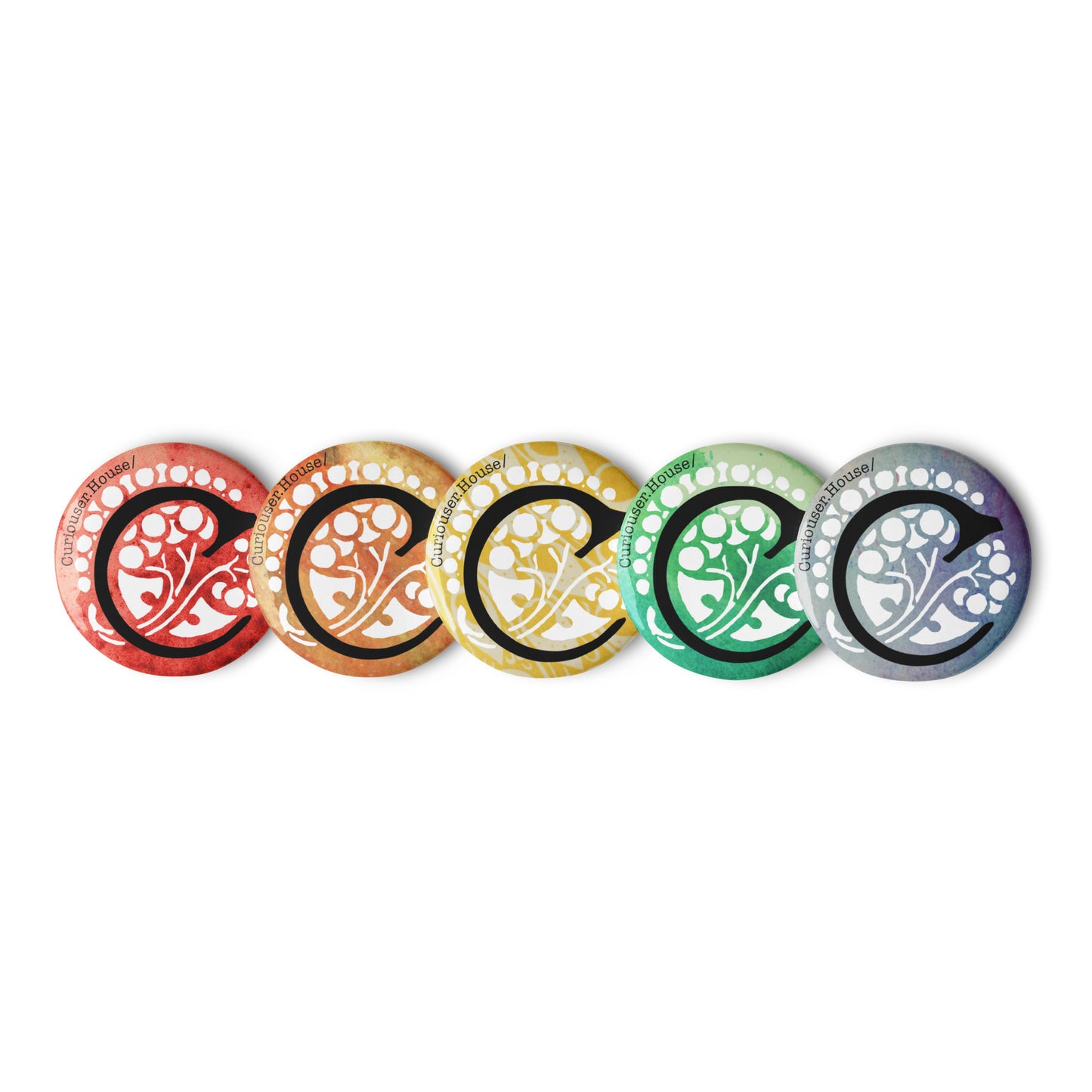 Curiouser House Logo Rainbow Set of 5 pin buttons
