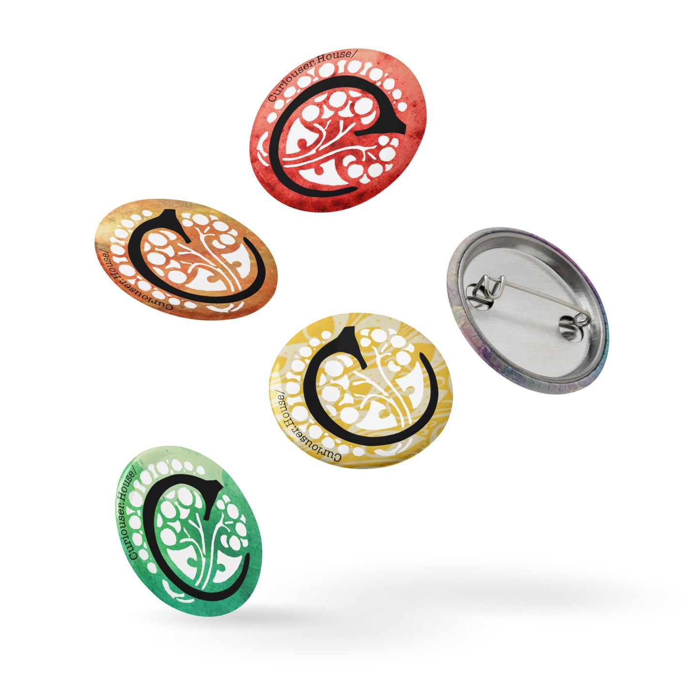 Curiouser House Logo Rainbow Set of 5 pin buttons