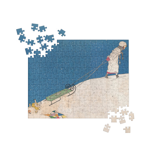 Girl with Snow Sled Endpapers from Sunny Rhymes for Happy Children 1917 Jigsaw Puzzle