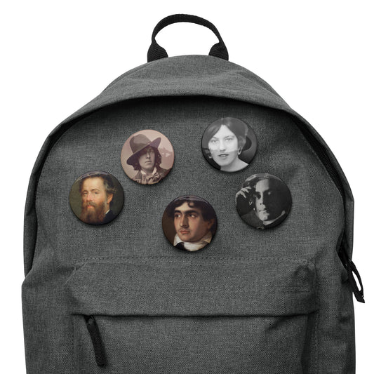 Authors - Oscar Wilde, Hope Mirrlees, Herman Melville, John Polidori, Kahlil Gibran Set of pin buttons