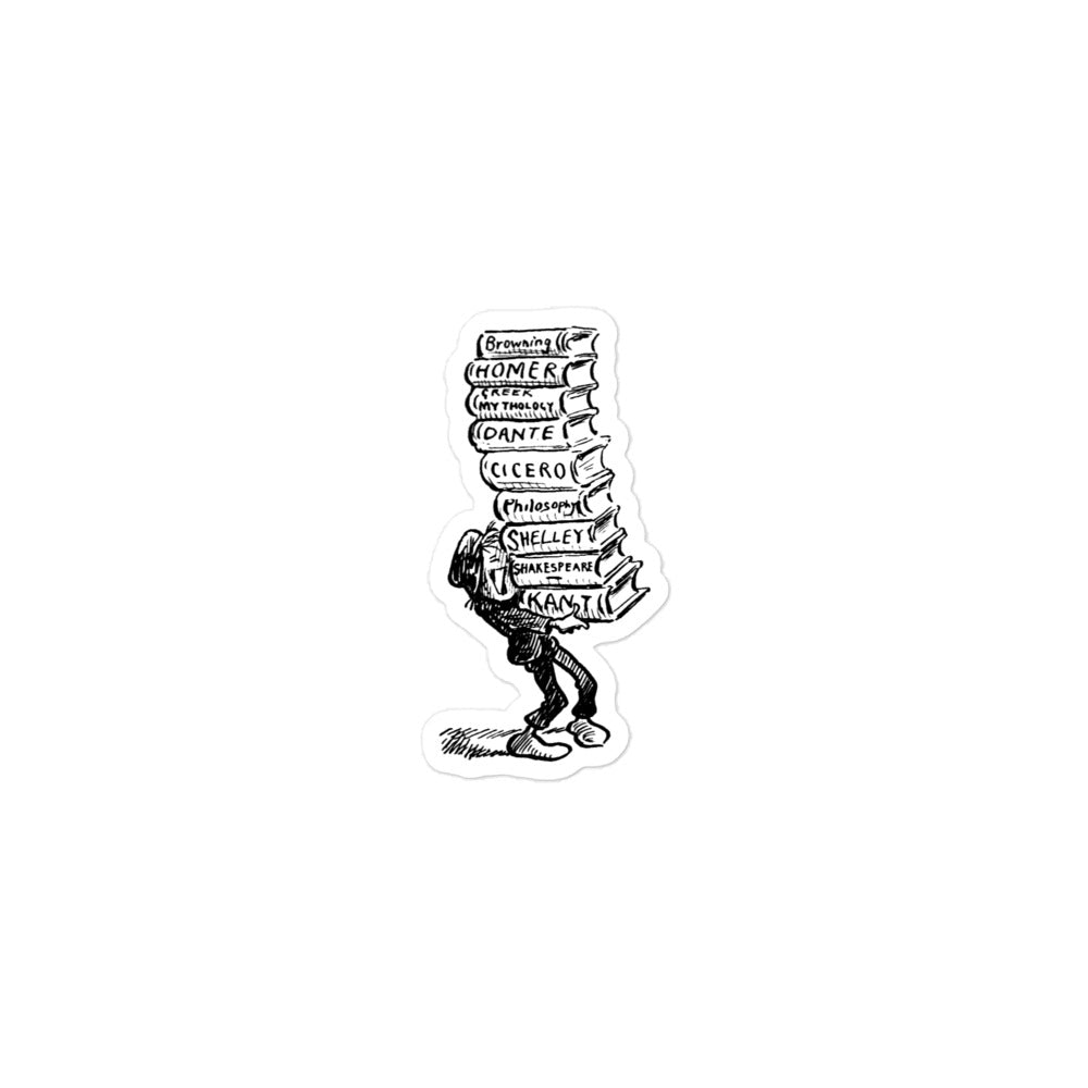 Carrying a Stack of Books Vintage Illustration Kiss-cut Sticker