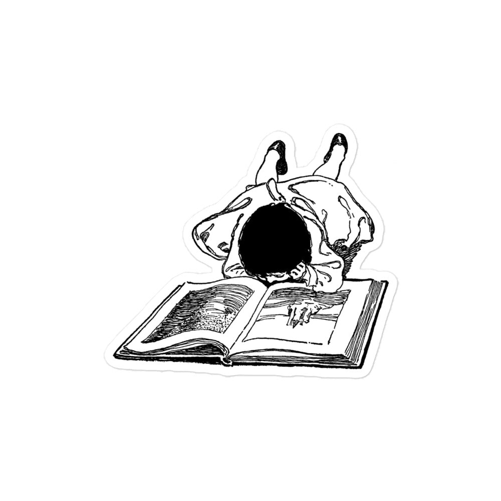 Child Reading Vintage Illustration Kiss-cut Sticker