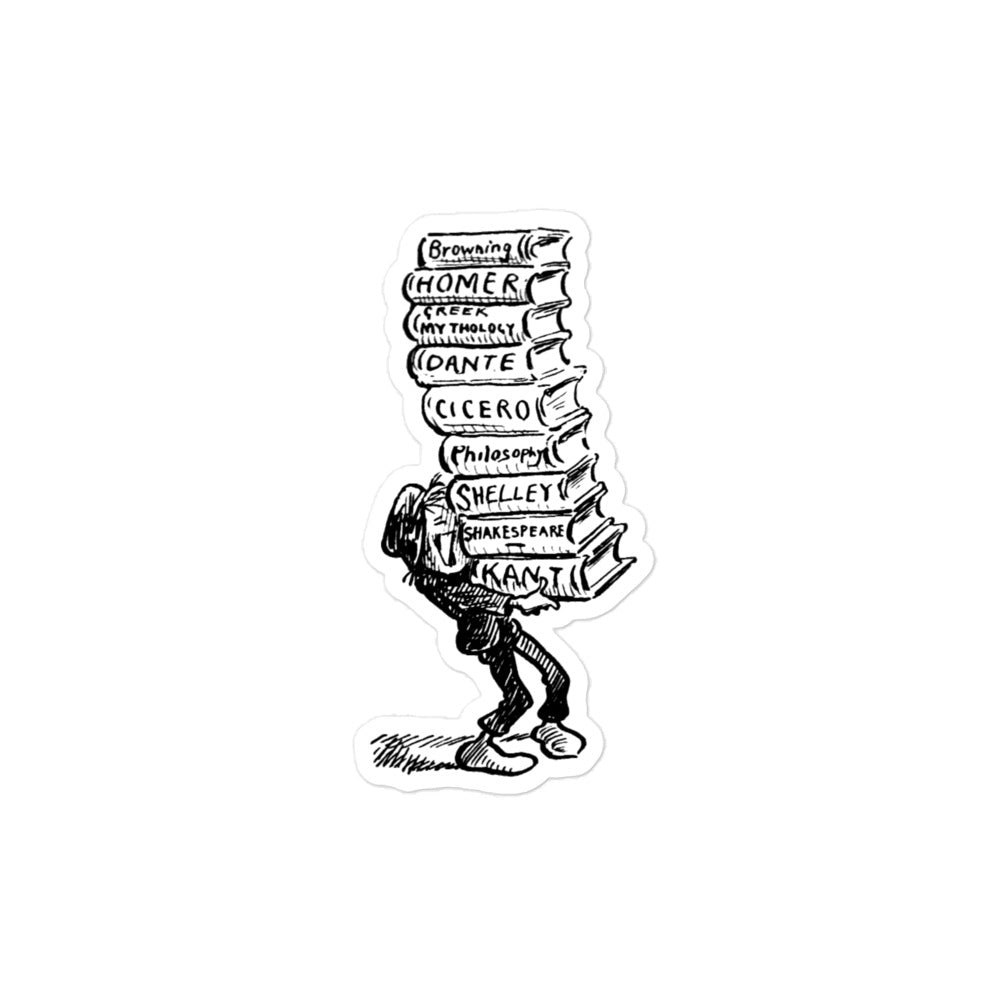 Carrying a Stack of Books Vintage Illustration Kiss-cut Sticker